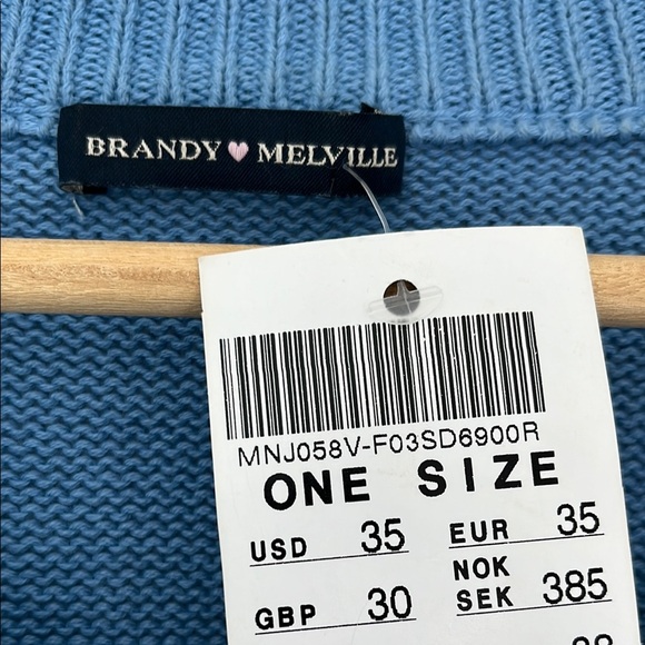 Brand New Brandy Melville -Blue V-Neck Sweater with Cream Accents - Picture 2 of 6
